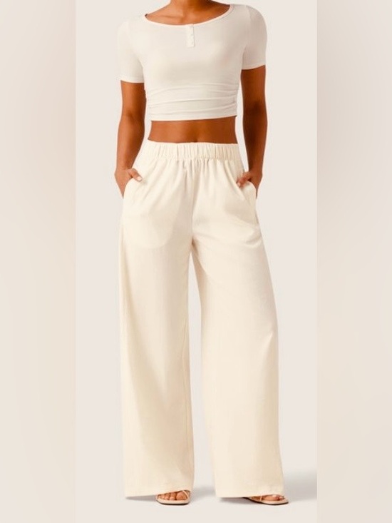 HALARA Pants - MEDIUM.  HALARA MIDRISE LINEN WIDE LEG CASUAL PANTS